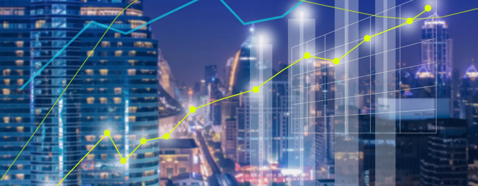 City skyline with economic graph overlaid