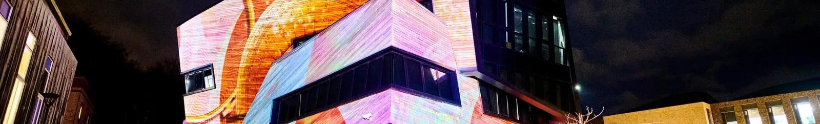 The Ogden Centre lit up for Lumiere