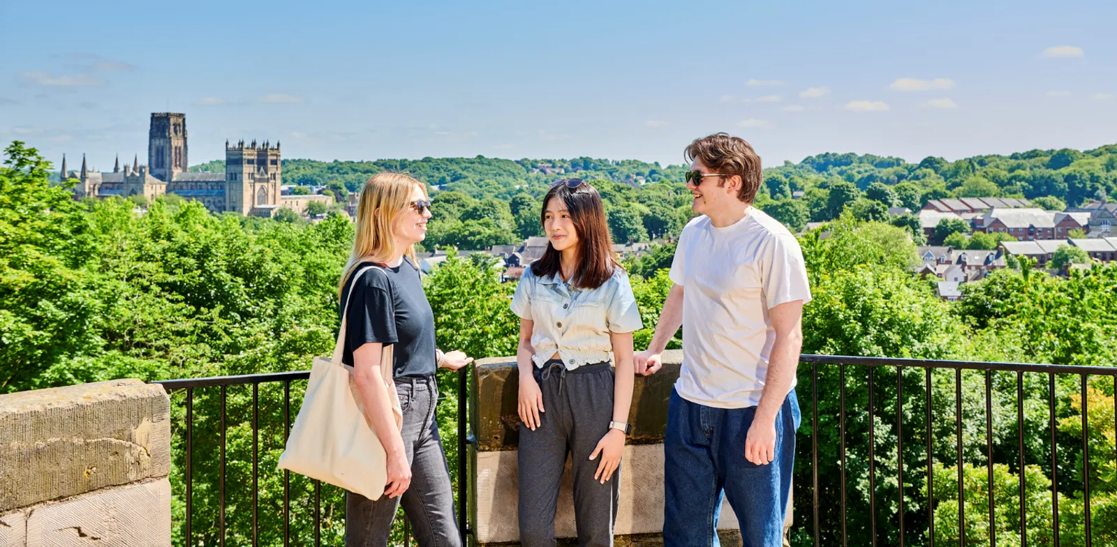 Students stood with the Cathedral in the background