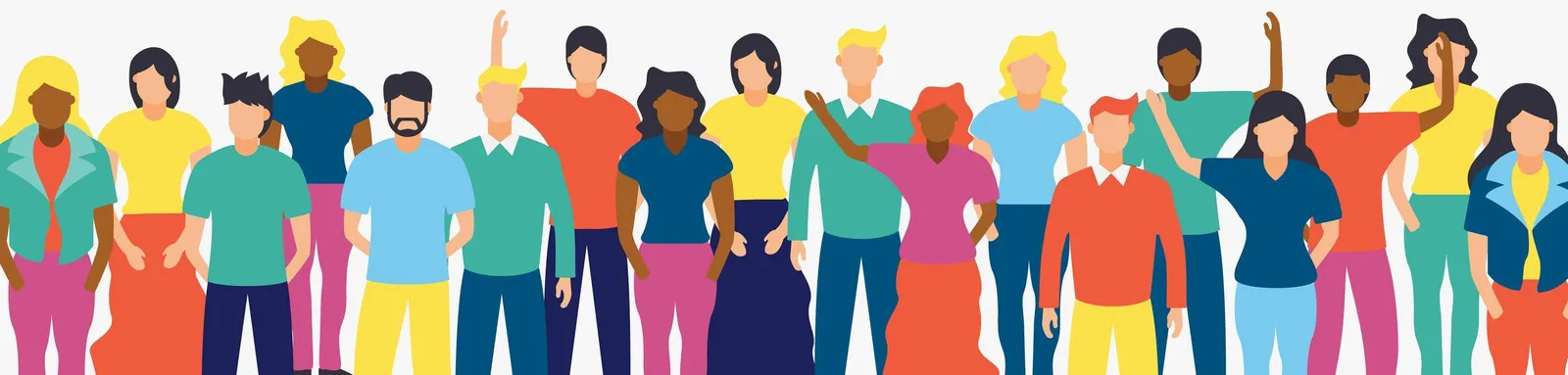 Diverse people team with social chat bubbles