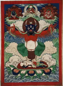 Tibetan thangka decorated with the figure of Garuda, the king of birds