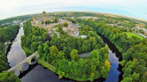 Aerial View of Palace Green, Durham Castle, and Durham Cathedral