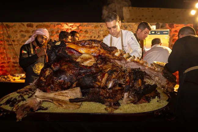 Roasting a camel at a Medieval feast in Fujairah