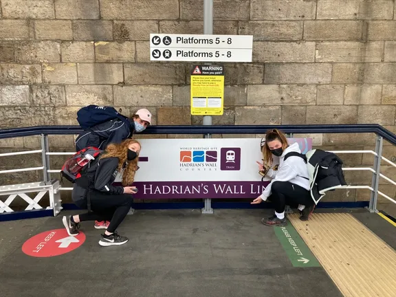 Cuth's students at the station before walking Hadrian's Wall