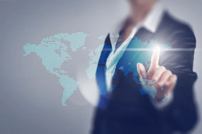 Woman touching the world screen