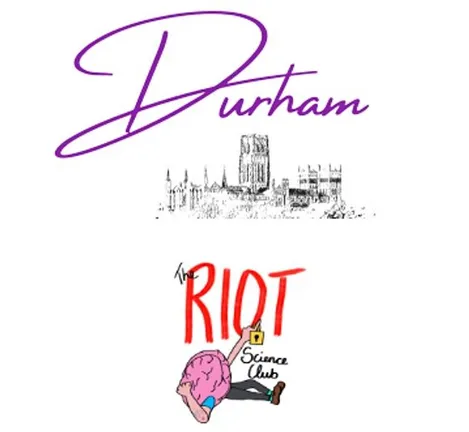 Drawing of the Cathedral with text saying 'Durham - The Riot Science Club'