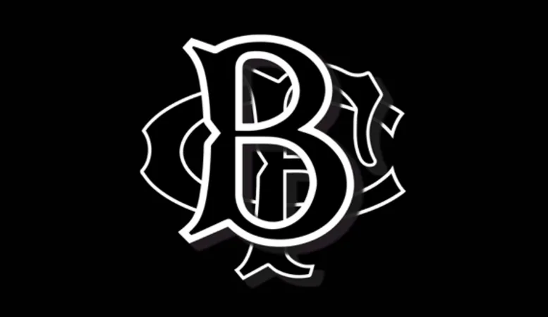 A white logo on a black background