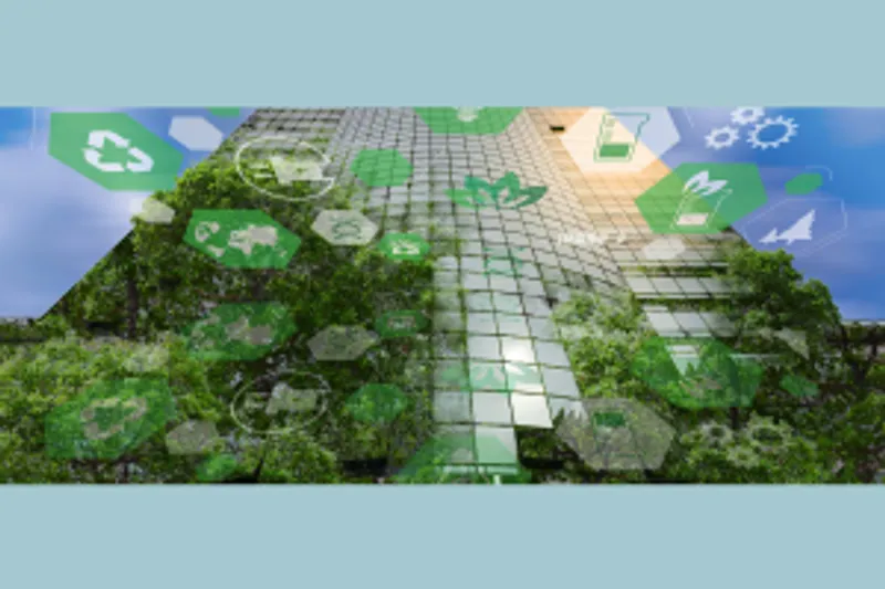 Sustainability image of skyscraper covered in plants