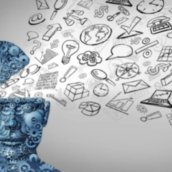 Illustrations of business ideas coming out of a head