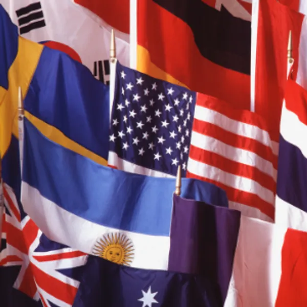 A collage of world flags