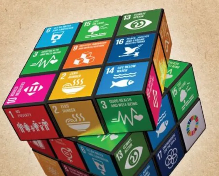 Image of Rubik's cube with United Nations sustainable development goal icons on each side