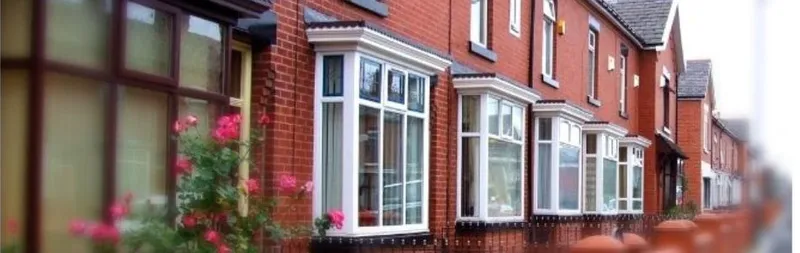 Photograph looking down a row of terraced housing