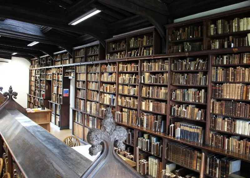 View of the bookshelves in the Routh Library in the Exchequer Building.