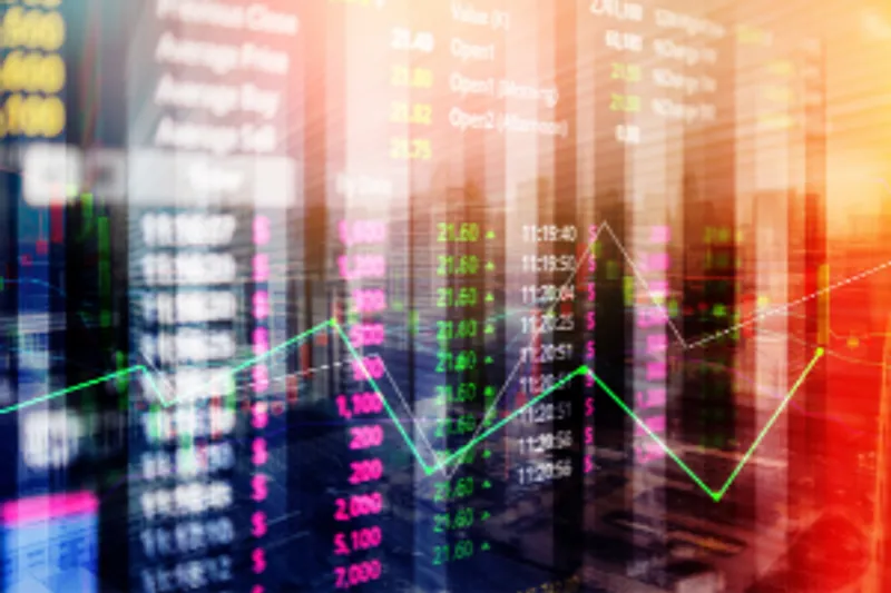 Statistics graph and stock market screen
