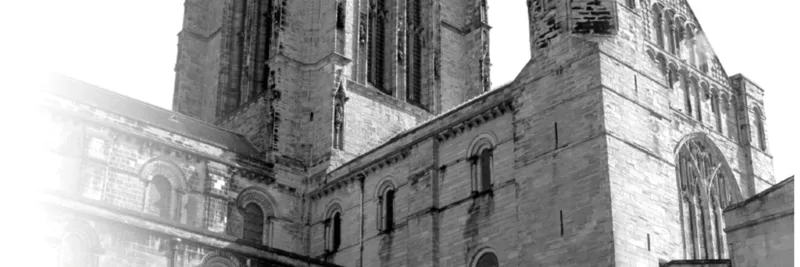 Part of Durham Cathedral in black and white