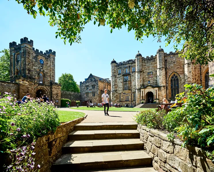 A student in the grounds of Durham Castle