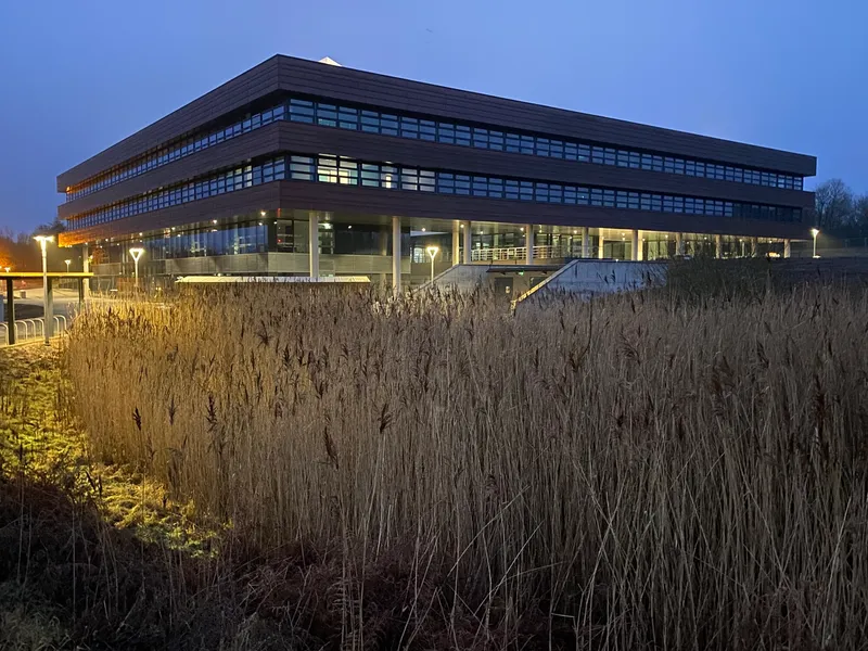 The Computer Sciences and Mathematical Science building at night