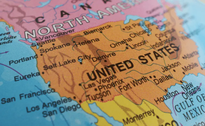 Basic map of America on a globe