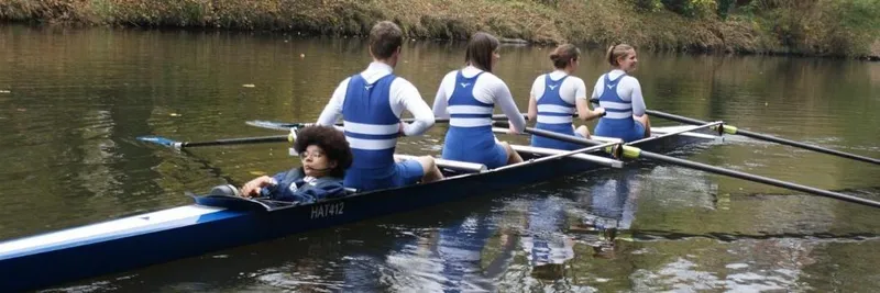 image shows the rowing boat the Flower of Scotland on its maiden voyage in the River Wear.