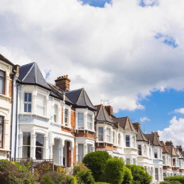 A row of Victorian terraced townhouses