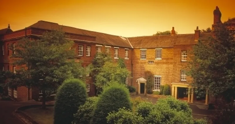 Hatfield College grounds at sunset