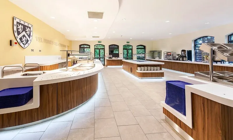 The large modern dining counter service area in college