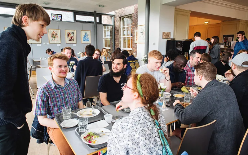 students at lunch in Haughton Dining Room