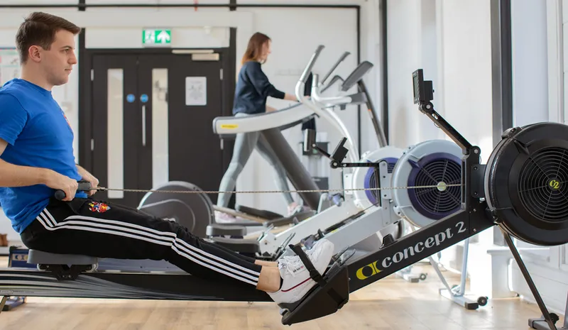 Students exercise in the Garden Gym at Trevelyan College