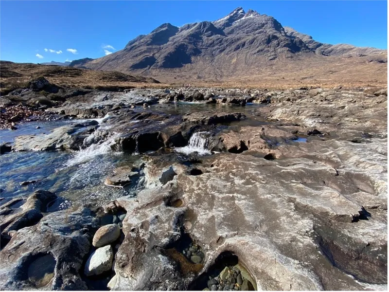 A photo of a Scottish bedrock river