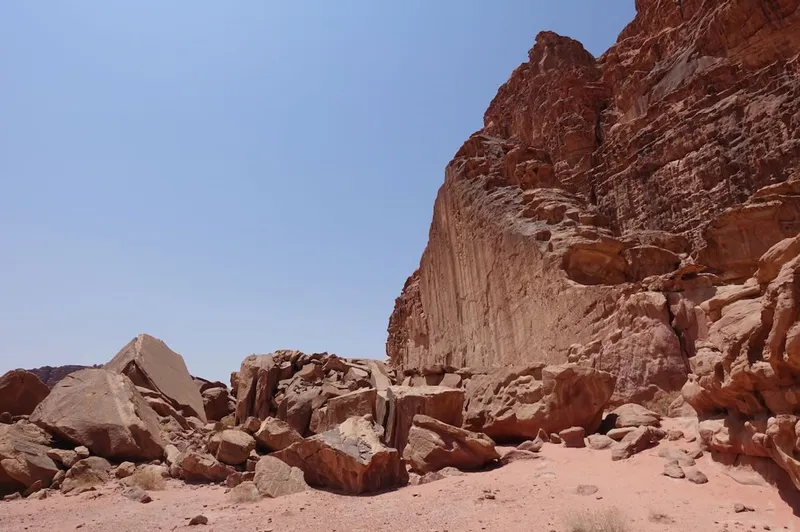 A rock slope and rockfall deposits in Wadi Rum, Jordan