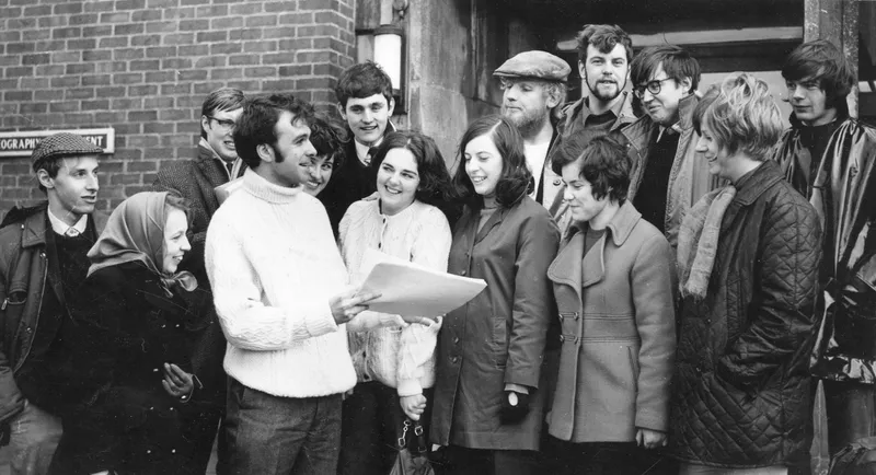 Michael Drury giving instructions in 1970 to students leaving for a field trip in Greece. Image from Linda Drury
