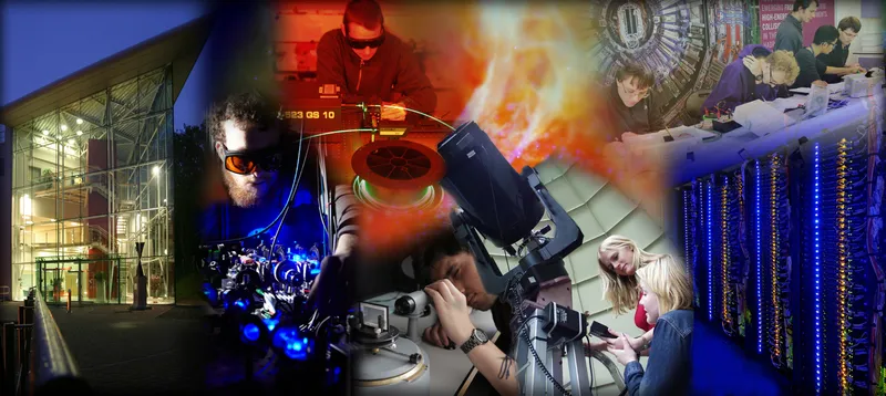 Physics montage banner showcasing the facilities and modern buildings of the department