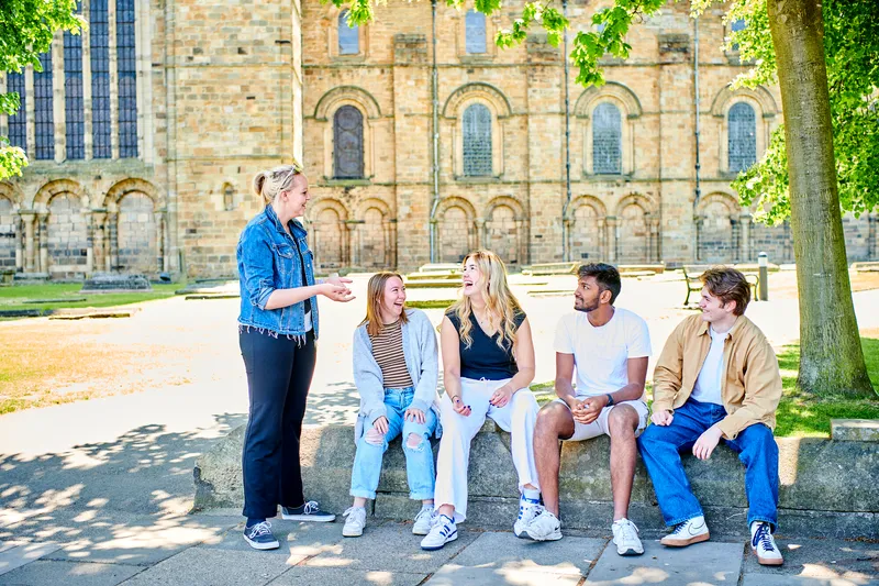 International students in front of cathedral