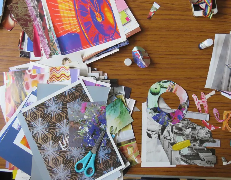 Craft materials on a table top