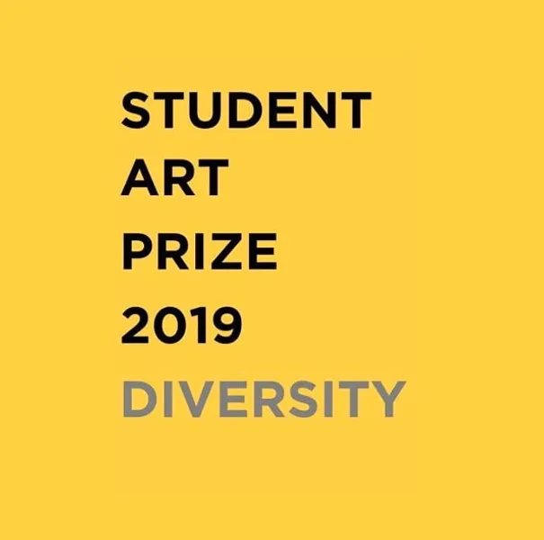 Flyer advertising the Student Art Prize 2019/20, yellow background with student art prize 2019/20 written in black capitals, followed by the word Sanctuary in grey capitals
