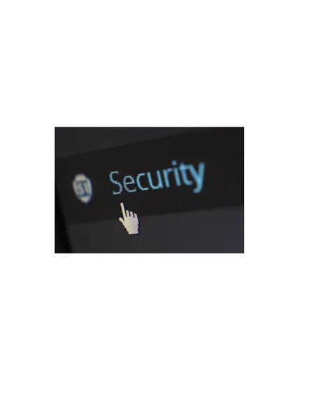 mouse cursor hovering over blue text reading 'security' in a black box, on a white background