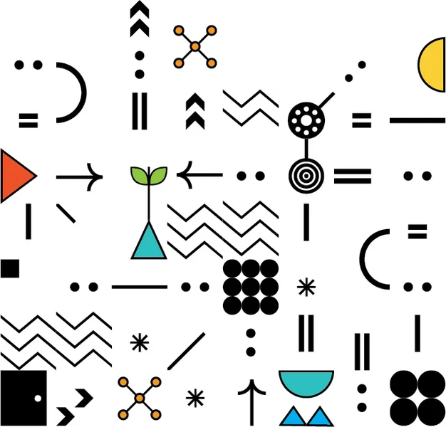 A decorative icon illustrating different shapes in a modernist style