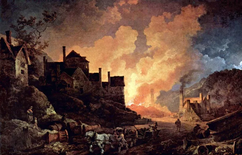 An oil painting depicting the smog from industrial practices in the nineteenth century