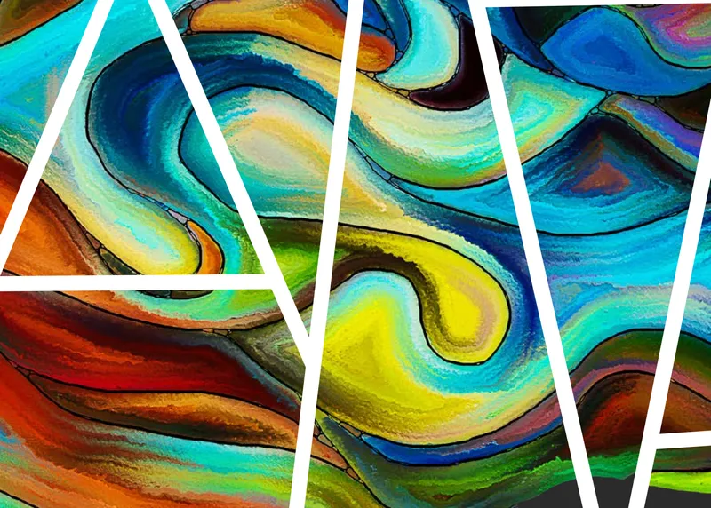 Coloured swirls with white intersecting lines