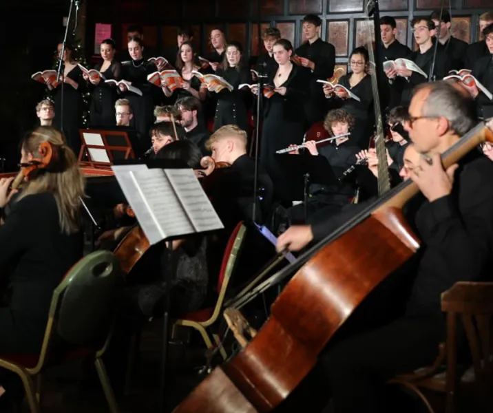 Instrumental players and singers perform Handel's Messiah in Durham Town Hall