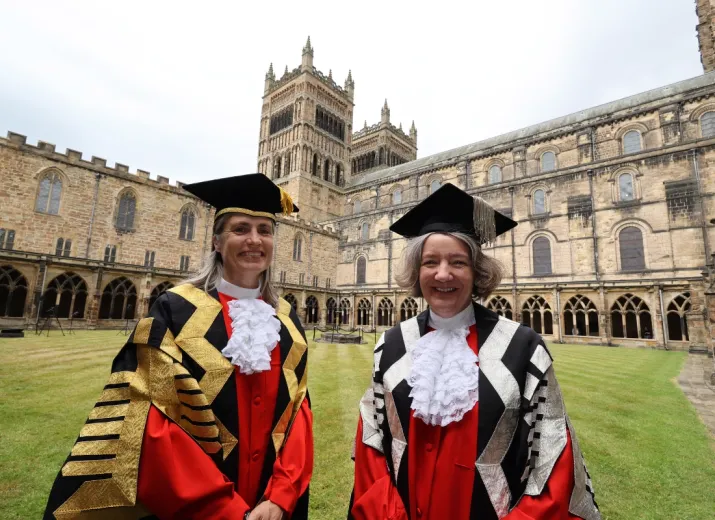 Chancellor Dr Fiona Hill and Vice-Chancellor Professor Karen O’Brien in their official ceremonial robes