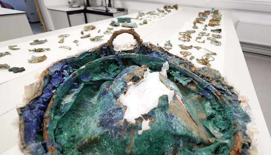 The crushed cauldron which was excavated as part of The Melsonby Hoard.