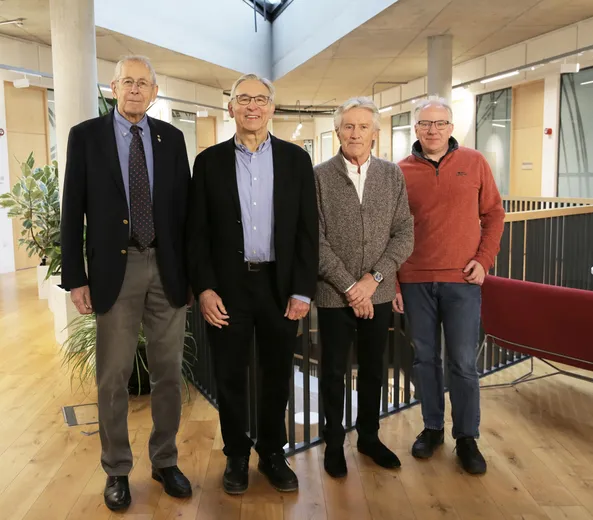 From L-R, keynote speaker of our Ogden at 20 symposium, Nobel Prize in Physics winner Professor Jim Peebles alongside Professor Carlos Frenk, Sir Peter Ogden and Professor Shaun Cole.