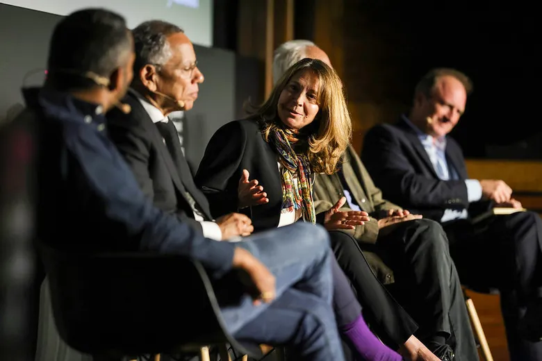 Panel of journalists onstage at the Sir Harry Evans Summit