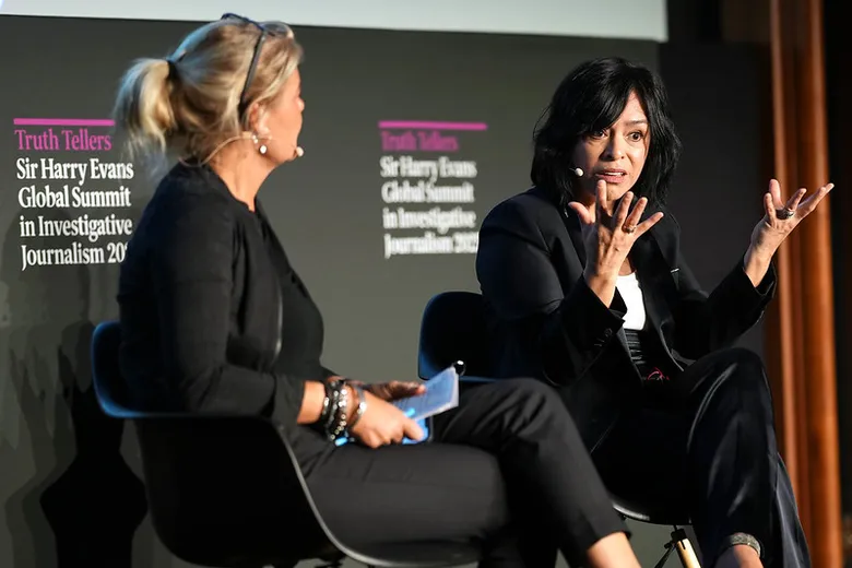 Sky News Alex Crawford interviews journalist Anabel Hernandez on stage at the summit