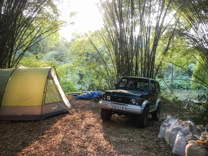 Cars belonging to researchers at base camp
