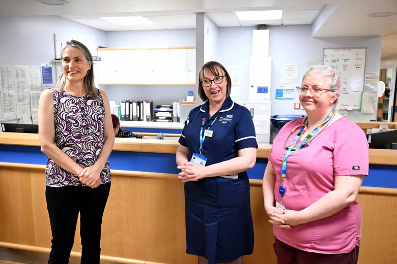 Chancellor Dr Fiona Hill with senior staff of the Frailty Ward at Bishop Auckland Hospital