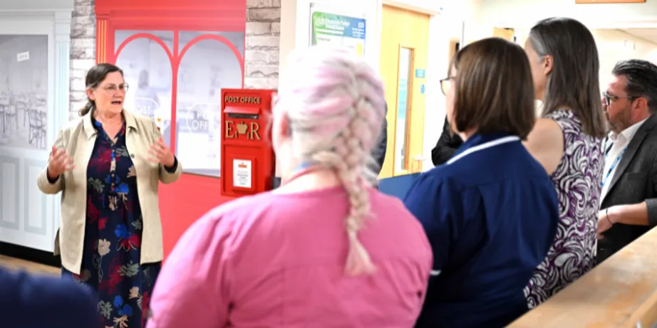 Associate Pro-Vice Chancellor Professor Charlotte Clarke speaking to Frailty Ward staff at Bishop Auckland Hospital