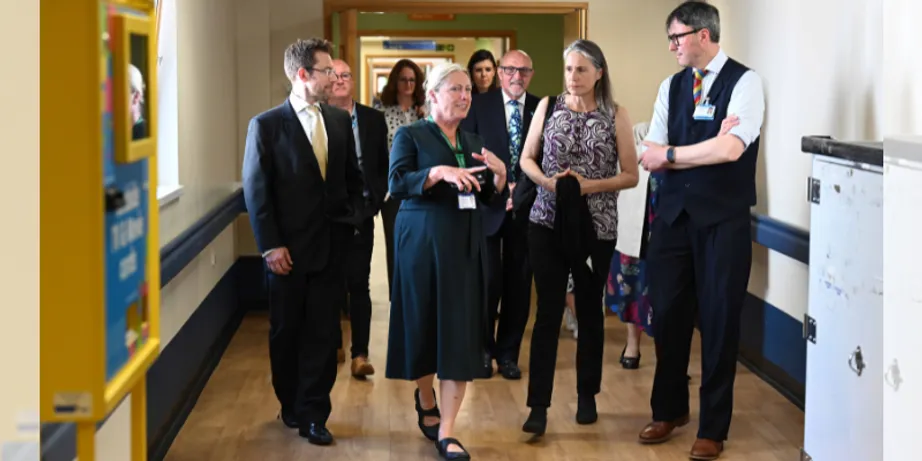 Chancellor Dr Fiona Hill with CDDFT officials at Bishop Auckland Hospital