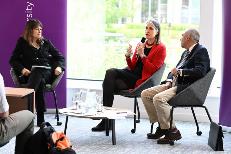 Porfessor Barbara Keys, Dr Fiona Hill and Professor Anoush Ehteshami at the chancellor in conversation event